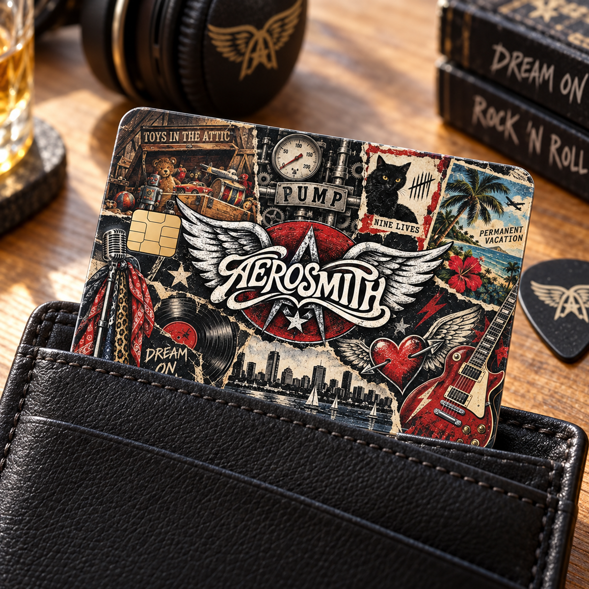 Aerosmith Credit Card Sticker, Toys in the Attic Pump Nine Lives Card Skin, Vintage Classic Rock Music Gift