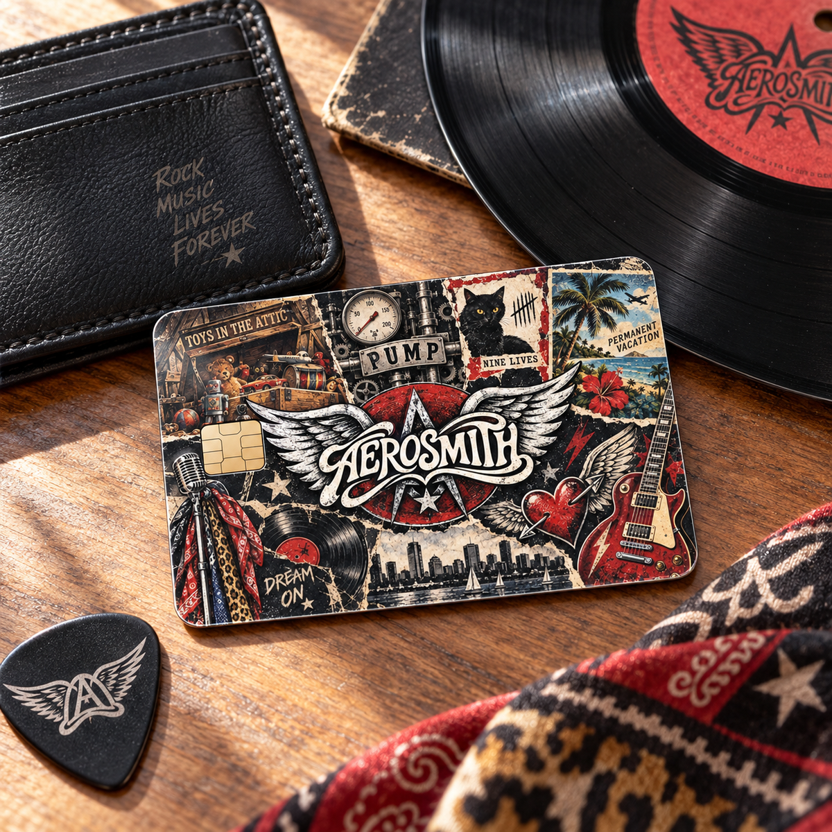 Aerosmith Credit Card Sticker, Toys in the Attic Pump Nine Lives Card Skin, Vintage Classic Rock Music Gift