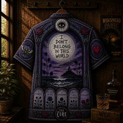The Cure Gothic Hawaiian Shirt - Dark Wave Alternative Rock Button-Up Shirt - Vintage Stained Glass Music Apparel