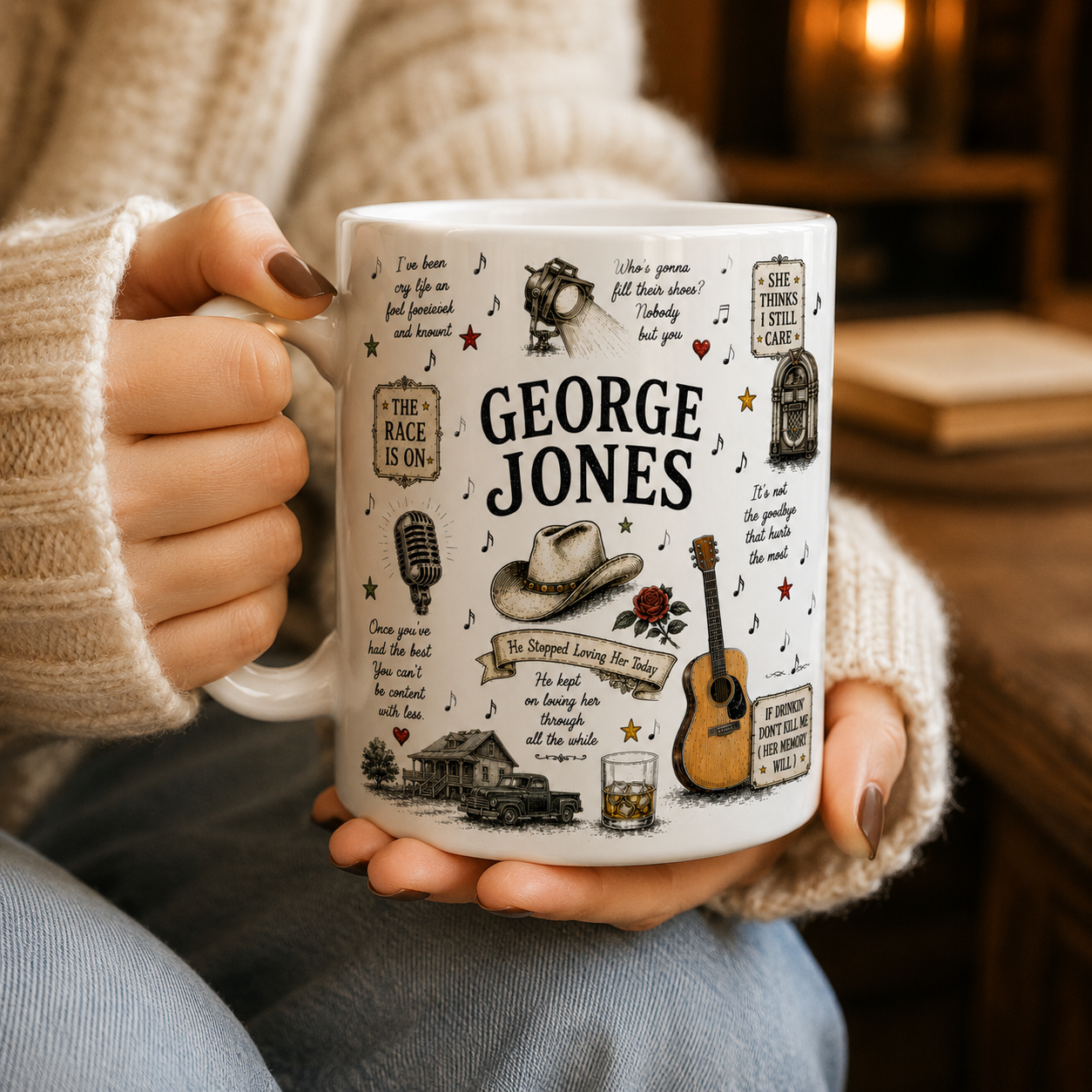 George Jones Ceramic Mug – Vintage Country Music Coffee Mug, George Jones Fan Gift, Classic Country Lover Cup
