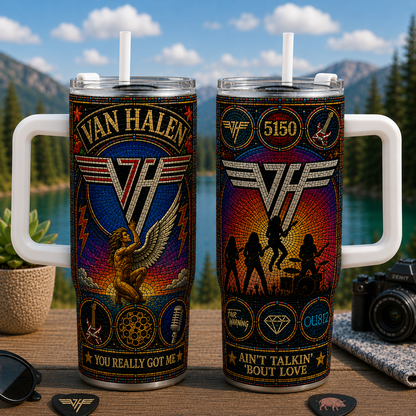 Van Halen 20oz & 40oz Stained Glass Stainless Steel Tumbler - Classic Rock Travel Mug Withj Lid and Straw