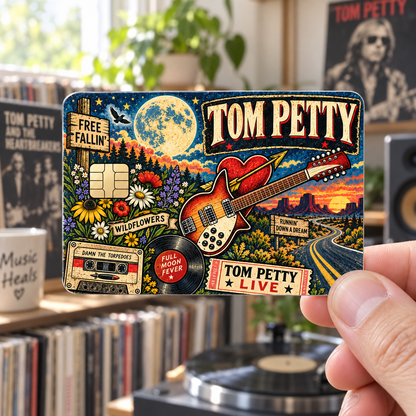 Tom Petty Credit Card Sticker, Free Fallin’ Wildflowers Card Skin, Full Moon Fever Classic Rock Wallet Decal Gift