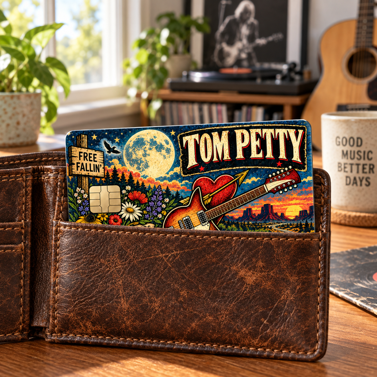 Tom Petty Credit Card Sticker, Free Fallin’ Wildflowers Card Skin, Full Moon Fever Classic Rock Wallet Decal Gift
