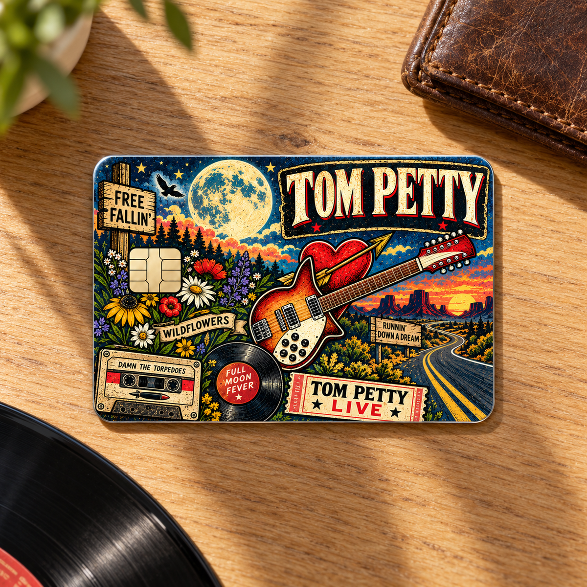 Tom Petty Credit Card Sticker, Free Fallin’ Wildflowers Card Skin, Full Moon Fever Classic Rock Wallet Decal Gift