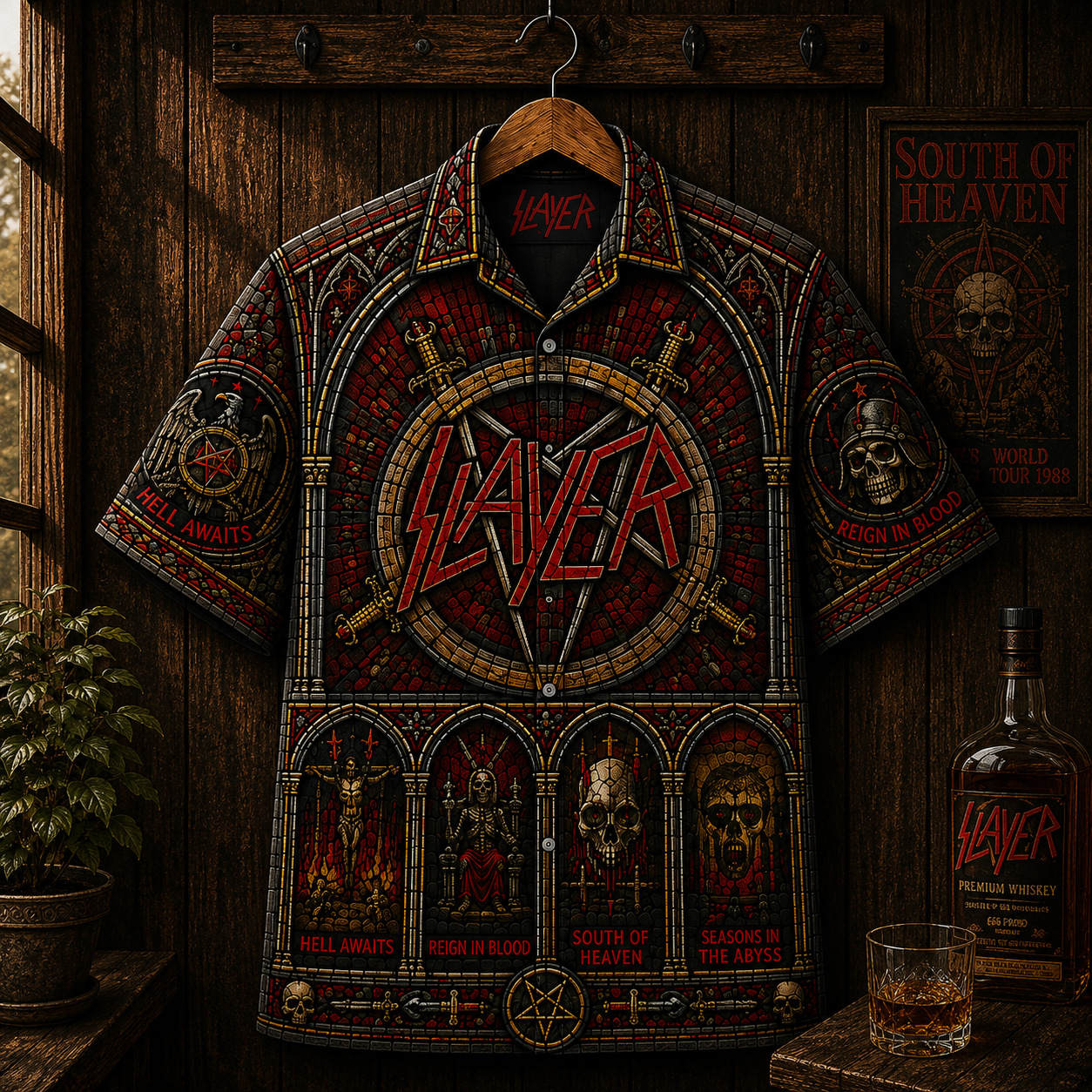 Slayer Hawaiian Shirt - Reign in Blood & South of Heaven Heavy Metal Button-Up Shirt - Gothic Rock Apparel