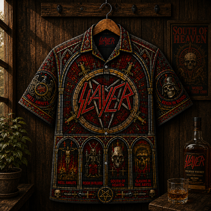 Slayer Hawaiian Shirt - Reign in Blood & South of Heaven Heavy Metal Button-Up Shirt - Gothic Rock Apparel
