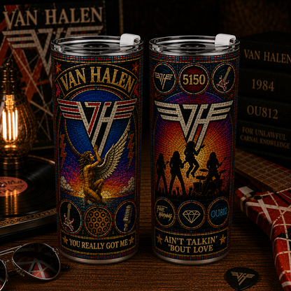 Van Halen 20oz & 40oz Stained Glass Stainless Steel Tumbler - Classic Rock Travel Mug Withj Lid and Straw