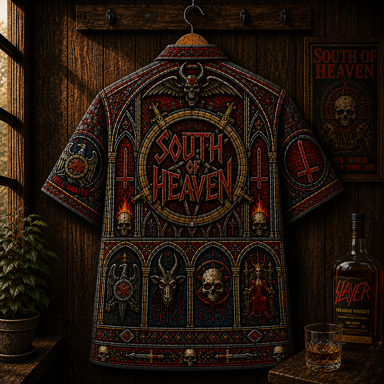 Slayer Hawaiian Shirt - Reign in Blood & South of Heaven Heavy Metal Button-Up Shirt - Gothic Rock Apparel