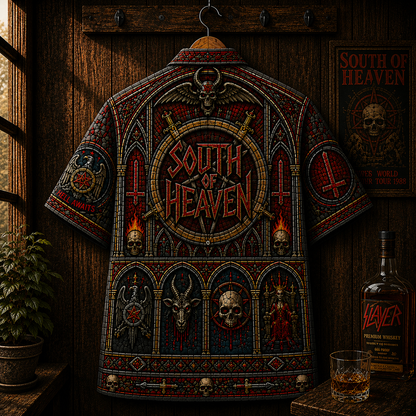 Slayer Hawaiian Shirt - Reign in Blood & South of Heaven Heavy Metal Button-Up Shirt - Gothic Rock Apparel