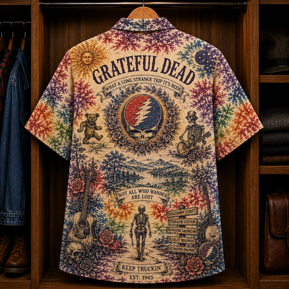 Grateful Dead Tie-Dye Hawaiian Shirt - Vintage Psychedelic Rock Band Button-Up Summer Shirt for Deadheads