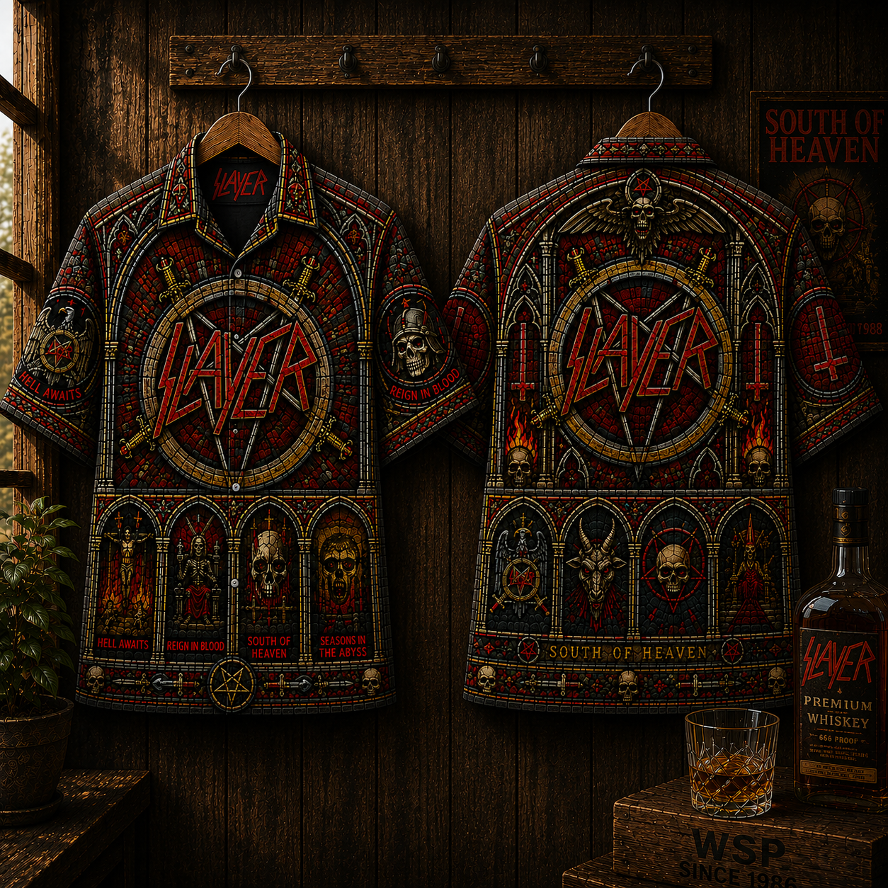 Slayer Hawaiian Shirt - Reign in Blood & South of Heaven Heavy Metal Button-Up Shirt - Gothic Rock Apparel