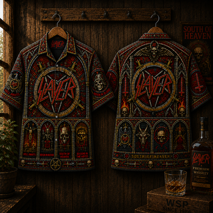 Slayer Hawaiian Shirt - Reign in Blood & South of Heaven Heavy Metal Button-Up Shirt - Gothic Rock Apparel