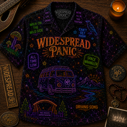 Widespread Panic Neon Hawaiian Shirt - Retro Jam Band All Over Print Hawaiian Shirt - Psychedelic Rock Summer Button Up Shirt