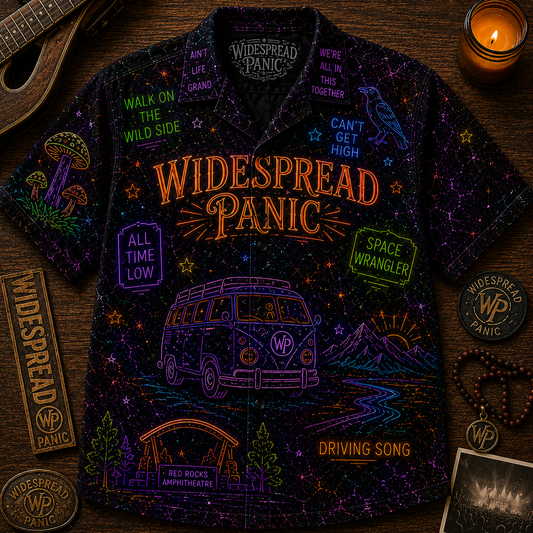 Widespread Panic Neon Hawaiian Shirt - Retro Jam Band All Over Print Hawaiian Shirt - Psychedelic Rock Summer Button Up Shirt