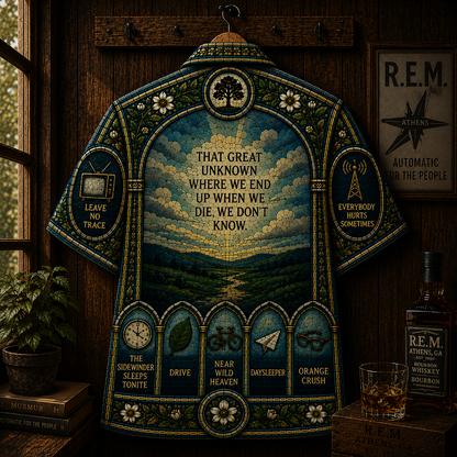R.E.M. Hawaiian Shirt - Vintage Alternative Rock Button-Up Shirt Stained Glass Music Fan Gift