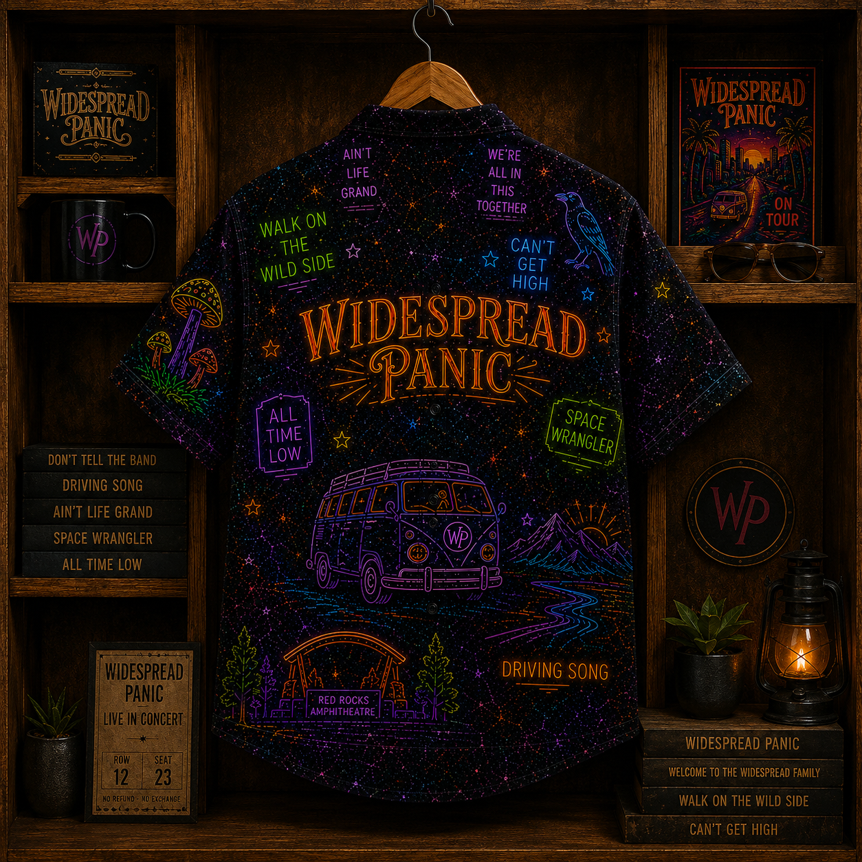 Widespread Panic Neon Hawaiian Shirt - Retro Jam Band All Over Print Hawaiian Shirt - Psychedelic Rock Summer Button Up Shirt