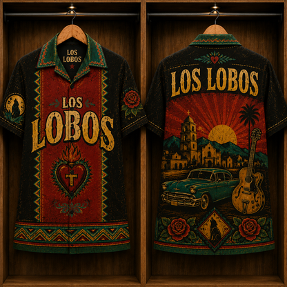 Los Lobos La Bamba Hawaiian Shirt - Chicano Rock Band Vintage Guitar Button-Up Summer Shirt for Fans