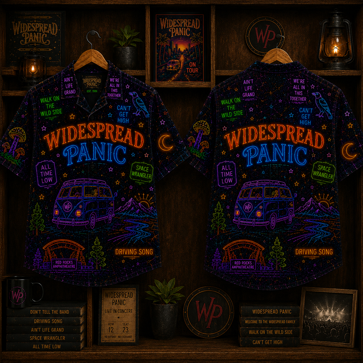 Widespread Panic Neon Hawaiian Shirt - Retro Jam Band All Over Print Hawaiian Shirt - Psychedelic Rock Summer Button Up Shirt
