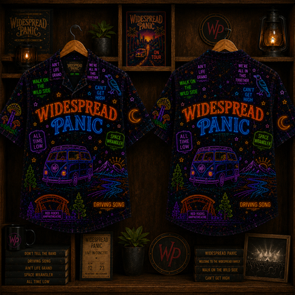 Widespread Panic Neon Hawaiian Shirt - Retro Jam Band All Over Print Hawaiian Shirt - Psychedelic Rock Summer Button Up Shirt