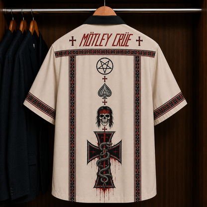 Mötley Crüe Skull Cross Bohemian Hawaiian Shirt - Mexican Inspired Hawaiian Shirt White Version