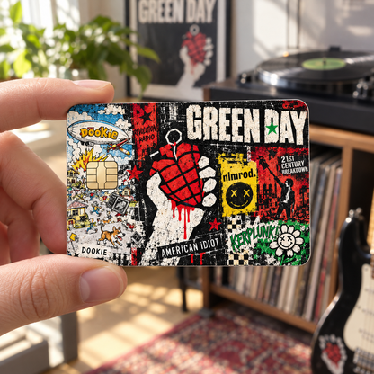 Green Day Credit Card Sticker, American Idiot Dookie Nimrod Card Skin, Punk Rock Album Collage Wallet Decal Gift
