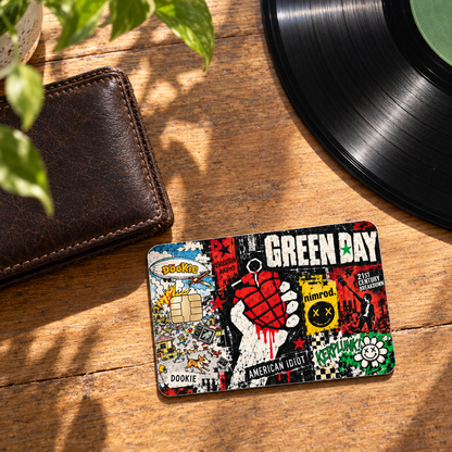 Green Day Credit Card Sticker, American Idiot Dookie Nimrod Card Skin, Punk Rock Album Collage Wallet Decal Gift