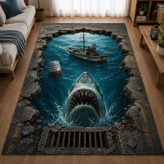 Jaws ORCA Shark 3D Area Rug – Horror Movie Ocean Scene Non-Slip Floor Mat for Living Room, Bedroom & Halloween Decor