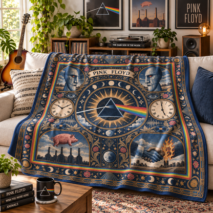 Pink Floyd Sherpa Blanket, Dark Side of the Moon Heritage Pattern Blanket, Wish You Were Here Rock Band Gift