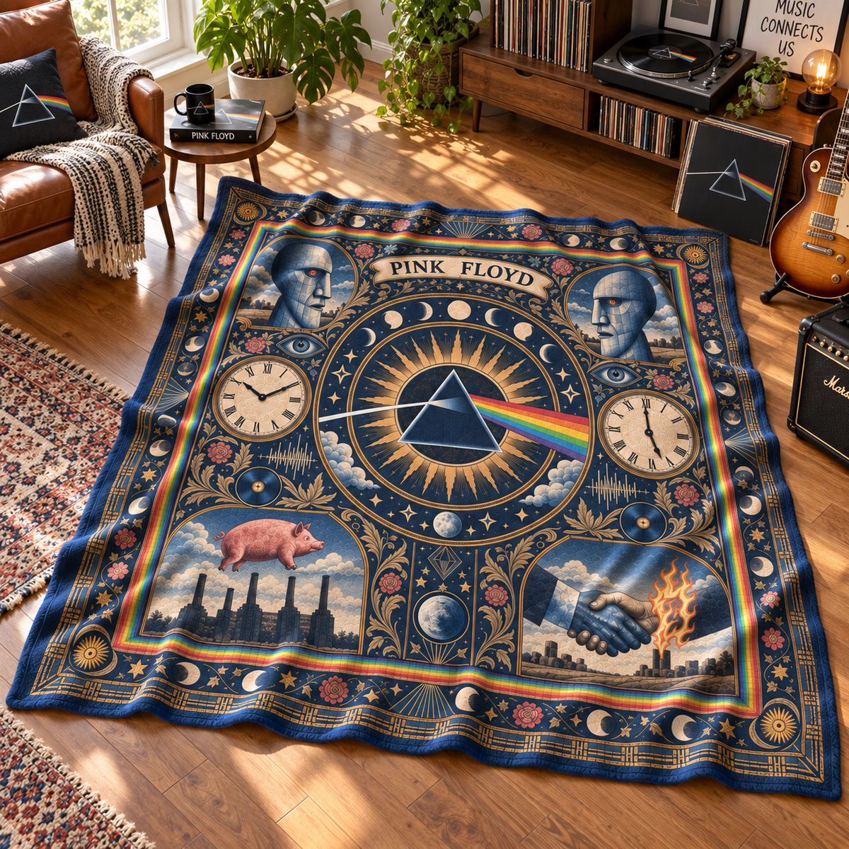 Pink Floyd Sherpa Blanket, Dark Side of the Moon Heritage Pattern Blanket, Wish You Were Here Rock Band Gift