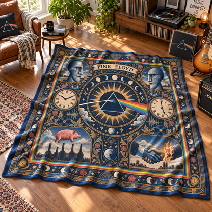 Pink Floyd Sherpa Blanket, Dark Side of the Moon Heritage Pattern Blanket, Wish You Were Here Rock Band Gift