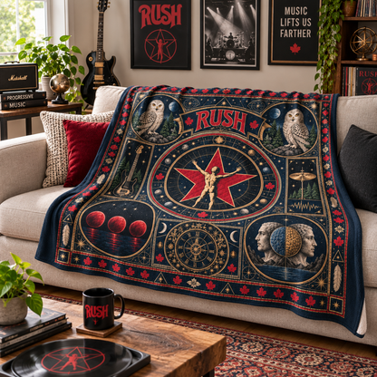 Rush Heritage Pattern Sherpa, 2112 Starman Rock Band Blanket, Moving Pictures Inspired Bedding, Vintage Rush Fan Gift