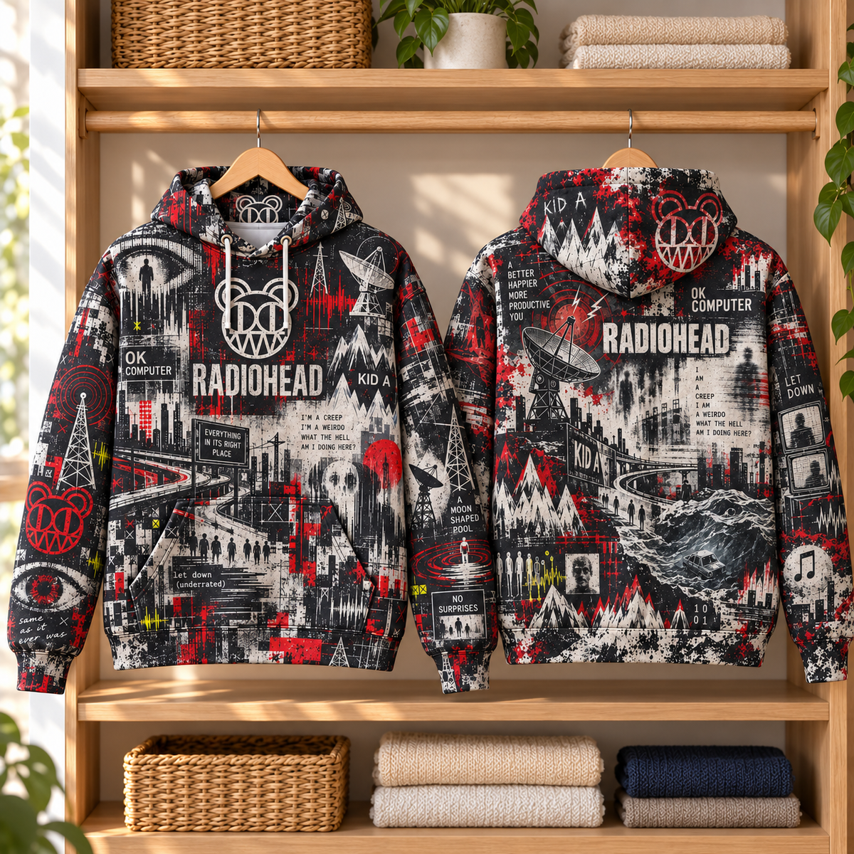 Radiohead OK Computer Hoodie – Kid A Alternative Rock Graphic Pullover, Vintage Grunge Music Fan Gift