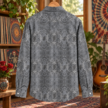Grateful Dead Monochrome Long Sleeve Shirt, Grey Psychedelic Deadhead Button Up, Steal Your Face Pattern Shirt, Vintage Jam Band Apparel