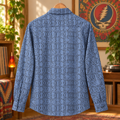 Grateful Dead Dancing Bears Long Sleeve Shirt, Blue Psychedelic Button Up, Deadhead All Over Print Shirt, Retro Jam Band Gift