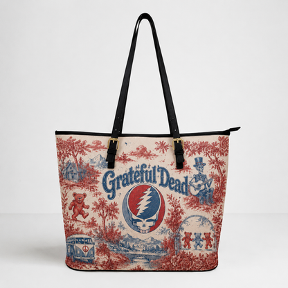 Grateful Dead Vintage Toile Leather Handbag, Leather Tote Bag, Leather Wallet Set - Luxury Rock Music Accessories