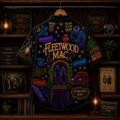 Fleetwood Mac Neon Hawaiian Shirt - Classic Rock Band All Over Print Hawaiian Shirt - Retro Music Summer Button Up Shirt