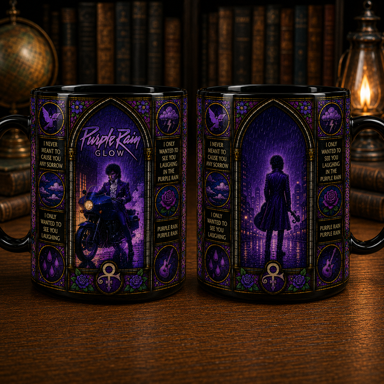 Purple Rain Stained Glass Mug, Prince-Inspired Gothic Music Coffee Cup, Purple Rock Fan Gift