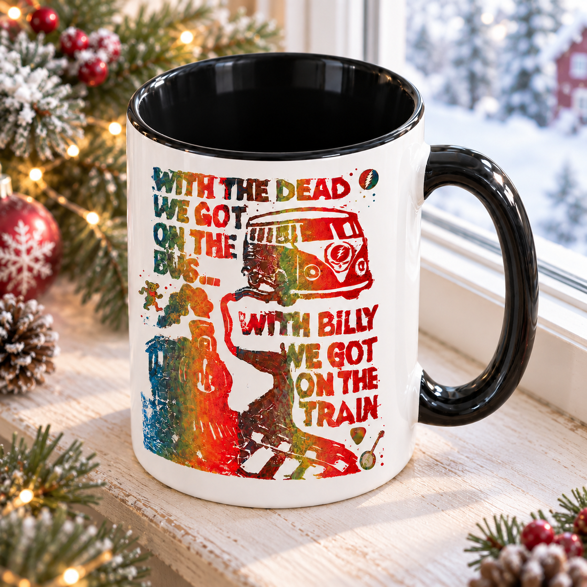 Grateful Dead Billy Strings Mug, We Got on the Bus Train Quote Coffee Cup, Psychedelic Jam Band Music Gift