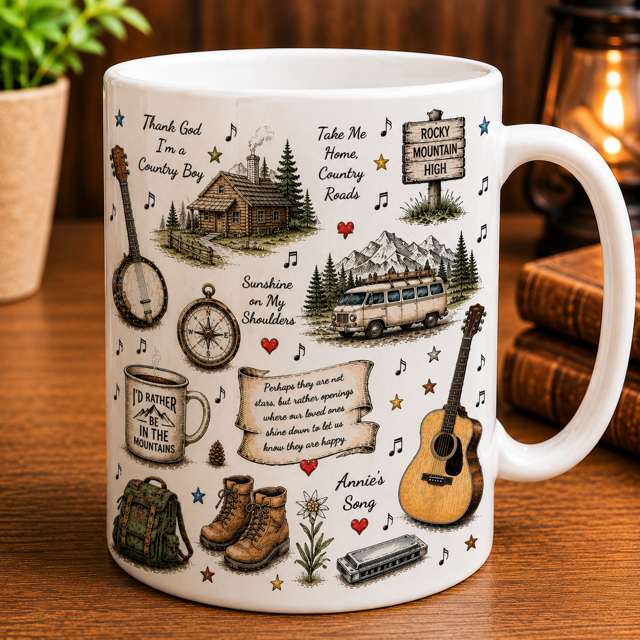 John Denver Ceramic Mug – Vintage Country Folk Coffee Mug, Rocky Mountain High Fan Gift, Take Me Home Country Roads Cup