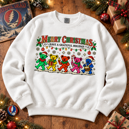Grateful Dead Christmas Wool Sweater, Merry Christmas Dancing Bears Knit Pullover, Grateful Holiday Deadhead Xmas Crewneck