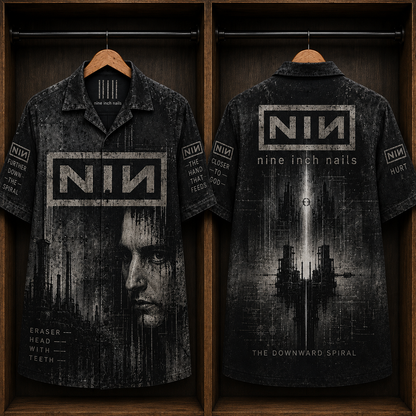 Nine Inch Nails The Downward Spiral Hawaiian Shirt - NIN Industrial Rock Button-Up Shirt Dark Gothic Music Fan Gift