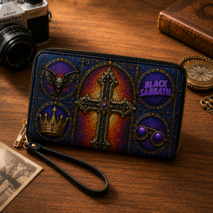 Black Sabbath Leather Handbag, Leather Tote Bag, Leather Wallet Set - Stained Glass Black Sabbath Band Fan Gift, Luxury Rock Music Accessories