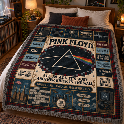 Pink Floyd Woven Blanket, Dark Side of the Moon Patchwork Throw, Vintage Progressive Rock Tapestry, Retro Music Fan Gift