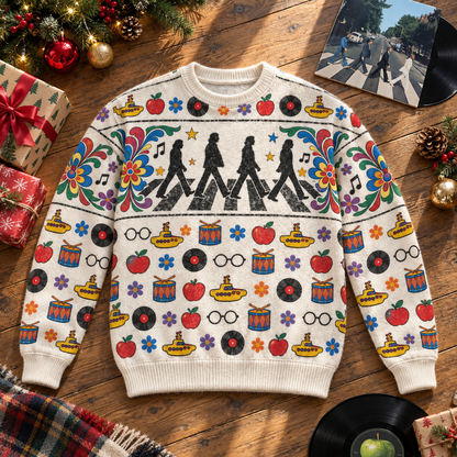 The Beatles Wool Christmas Sweater, Abbey Road Holiday Jumper, Yellow Submarine Knit Sweater, Retro Rock Christmas Gift