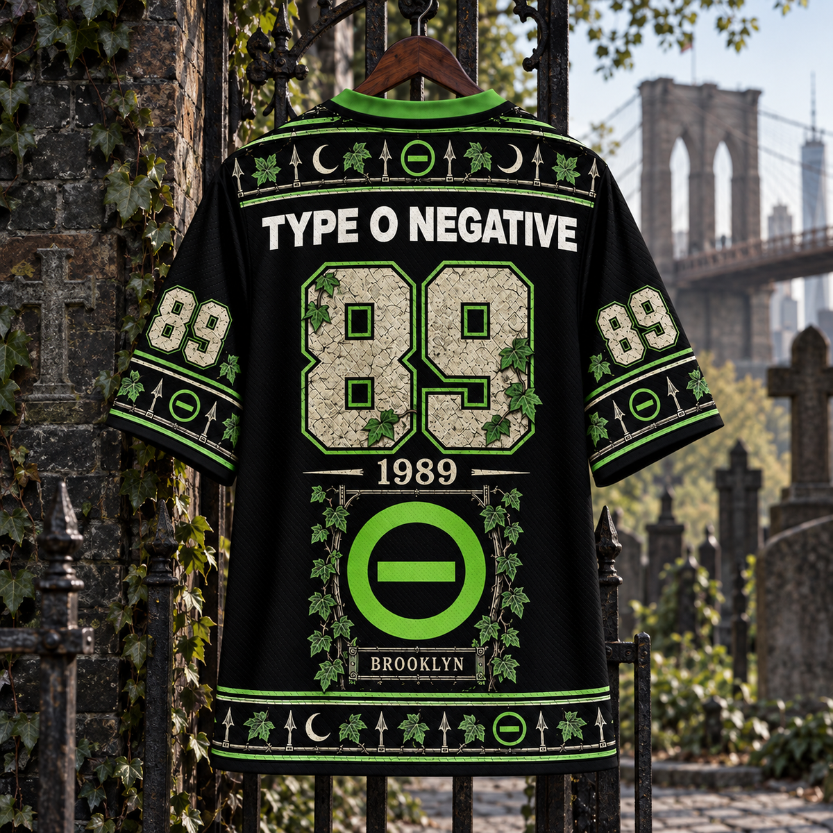Type O Negative  Jersey, Gothic Green Black Band Shirt, Brooklyn 89 Jersey, Slow Deep and Hard Inspired Rock Fan Gift