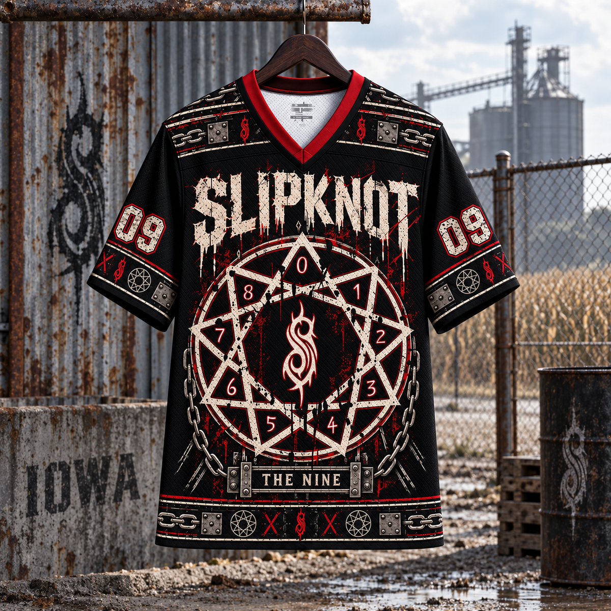 Slipknot Jersey, The Nine 09 Metal Band Shirt, Iowa 1995 Red Black Jersey, Industrial Gothic Nu Metal Fan Gift