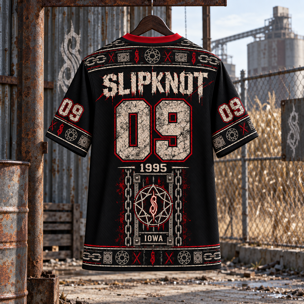 Slipknot Jersey, The Nine 09 Metal Band Shirt, Iowa 1995 Red Black Jersey, Industrial Gothic Nu Metal Fan Gift