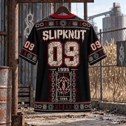 Slipknot Jersey, The Nine 09 Metal Band Shirt, Iowa 1995 Red Black Jersey, Industrial Gothic Nu Metal Fan Gift