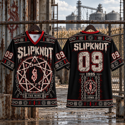 Slipknot Jersey, The Nine 09 Metal Band Shirt, Iowa 1995 Red Black Jersey, Industrial Gothic Nu Metal Fan Gift