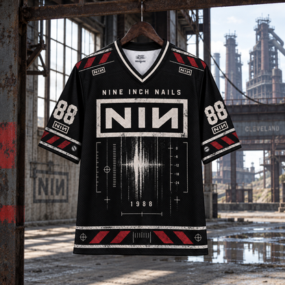 Nine Inch Nails Jersey, NIN 1988 Industrial Rock Shirt, Black Red Alternative Band Jersey, Cleveland Industrial Music Fan Gift